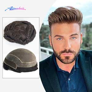 VER Fine Style Mono Lace Human Hair Toupee for Men with Bleached Lace Front 